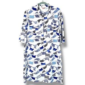 PERSIFOR Jersey Knit ‘Winpenny’ Shirt Dress Midi Length Blue White Print Sz XL